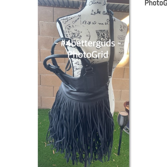 Aldo Fringe Handle Shoulder | Cross Body Adjustable Handle Black Satchel Purse - Picture 2 of 16